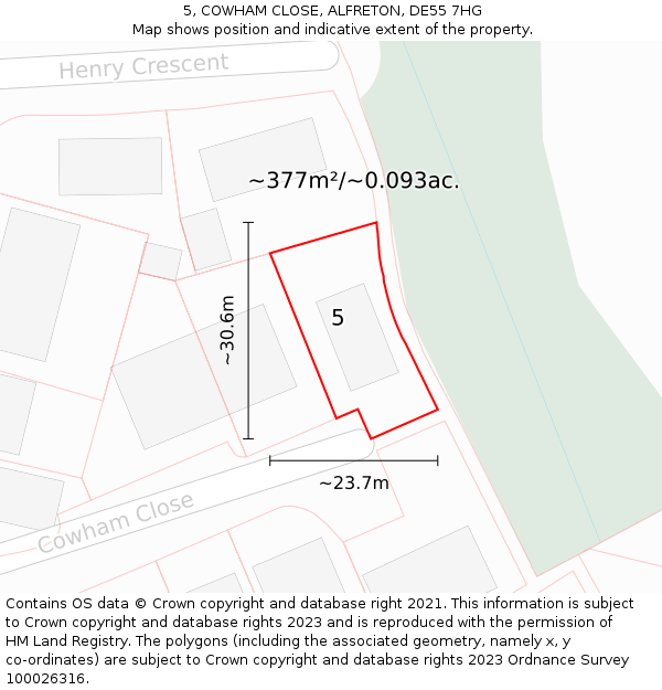 5, COWHAM CLOSE, ALFRETON, DE55 7HG: Plot and title map