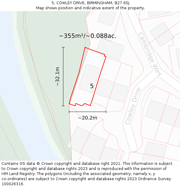 5, COWLEY DRIVE, BIRMINGHAM, B27 6SJ: Plot and title map