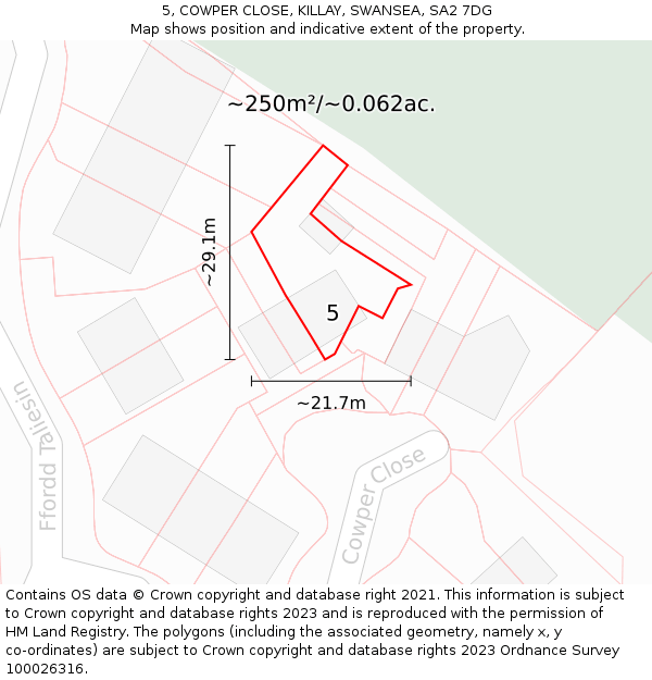 5, COWPER CLOSE, KILLAY, SWANSEA, SA2 7DG: Plot and title map