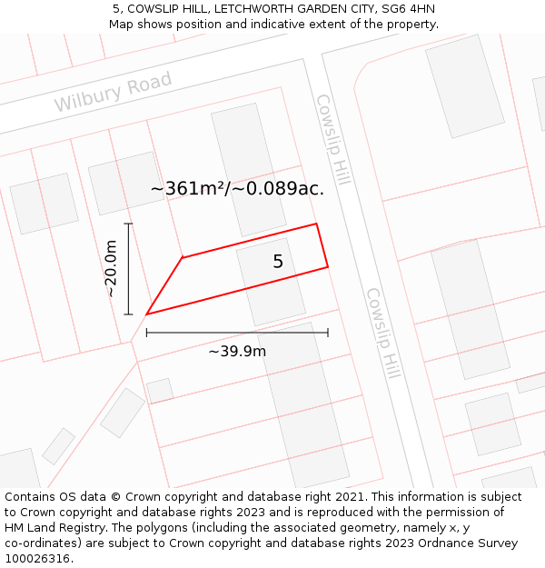 5, COWSLIP HILL, LETCHWORTH GARDEN CITY, SG6 4HN: Plot and title map