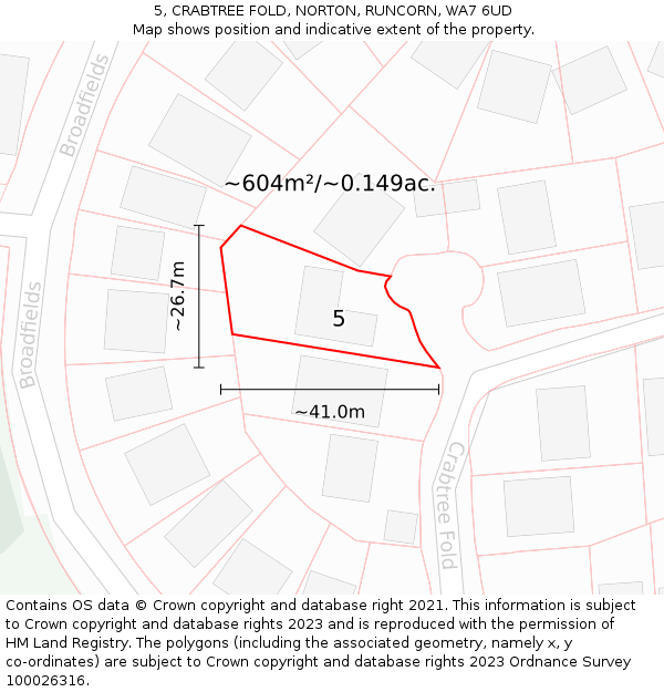 5, CRABTREE FOLD, NORTON, RUNCORN, WA7 6UD: Plot and title map