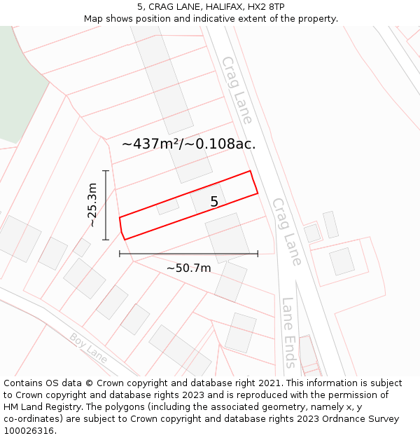 5, CRAG LANE, HALIFAX, HX2 8TP: Plot and title map