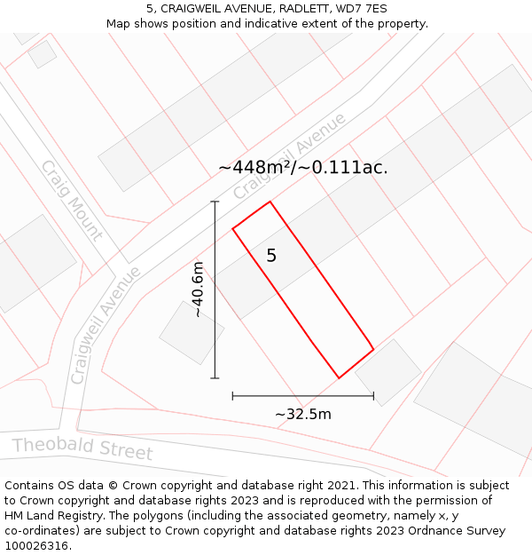 5, CRAIGWEIL AVENUE, RADLETT, WD7 7ES: Plot and title map