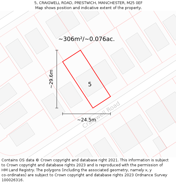 5, CRAIGWELL ROAD, PRESTWICH, MANCHESTER, M25 0EF: Plot and title map