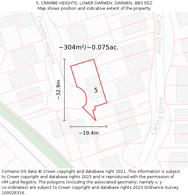 5, CRAMBE HEIGHTS, LOWER DARWEN, DARWEN, BB3 0SZ: Plot and title map