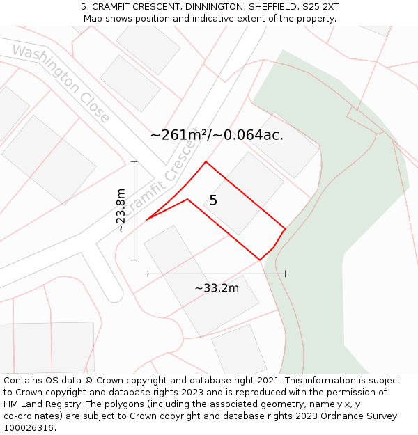 5, CRAMFIT CRESCENT, DINNINGTON, SHEFFIELD, S25 2XT: Plot and title map