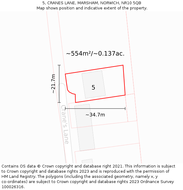 5, CRANES LANE, MARSHAM, NORWICH, NR10 5QB: Plot and title map