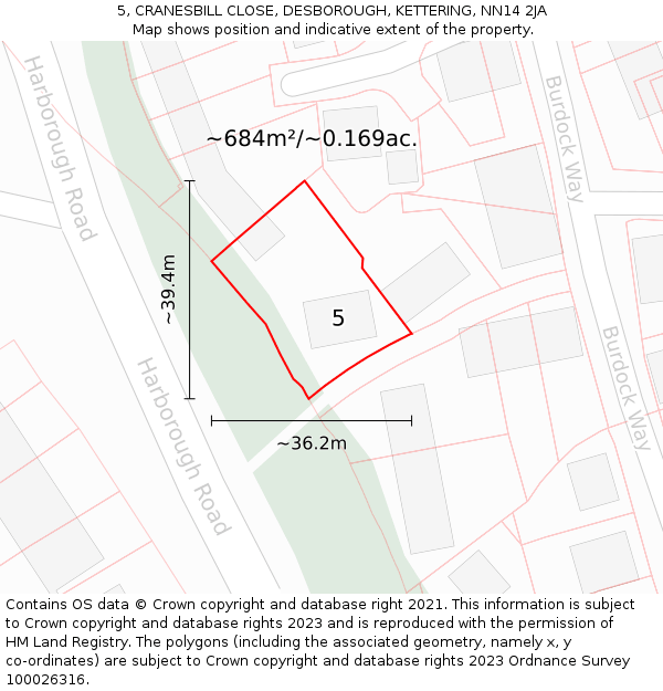 5, CRANESBILL CLOSE, DESBOROUGH, KETTERING, NN14 2JA: Plot and title map