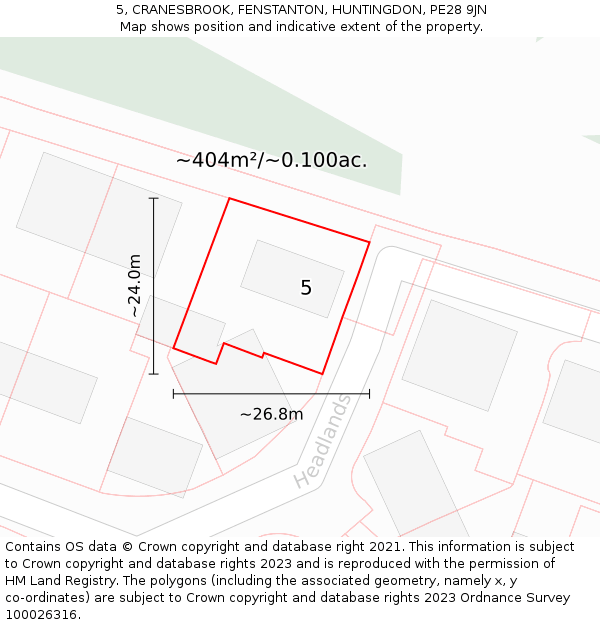 5, CRANESBROOK, FENSTANTON, HUNTINGDON, PE28 9JN: Plot and title map