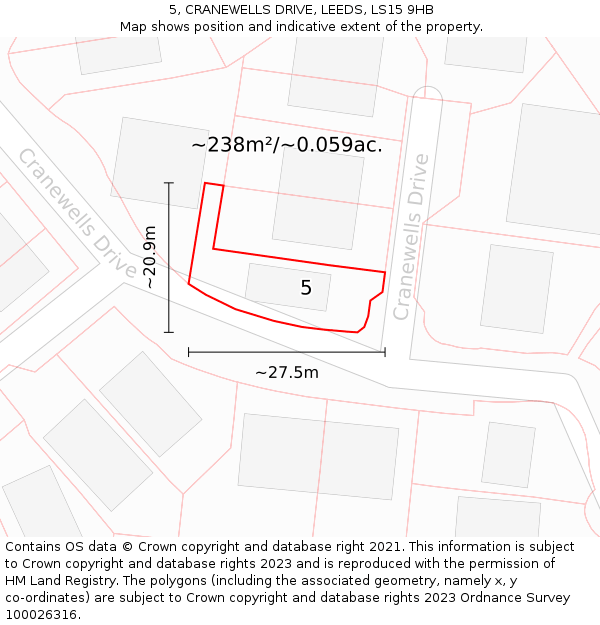 5, CRANEWELLS DRIVE, LEEDS, LS15 9HB: Plot and title map