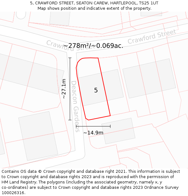 5, CRAWFORD STREET, SEATON CAREW, HARTLEPOOL, TS25 1UT: Plot and title map