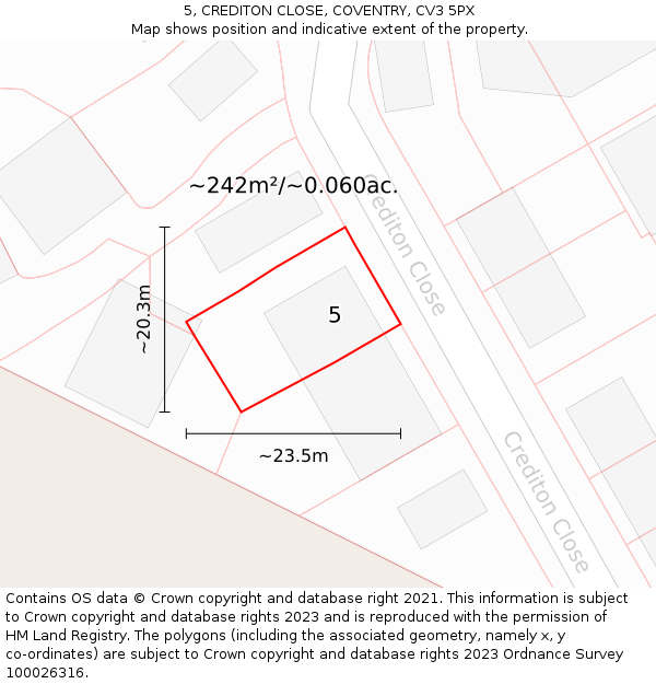 5, CREDITON CLOSE, COVENTRY, CV3 5PX: Plot and title map