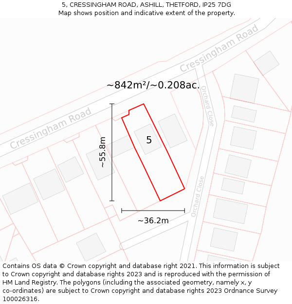 5, CRESSINGHAM ROAD, ASHILL, THETFORD, IP25 7DG: Plot and title map