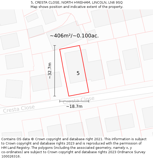 5, CRESTA CLOSE, NORTH HYKEHAM, LINCOLN, LN6 9SQ: Plot and title map