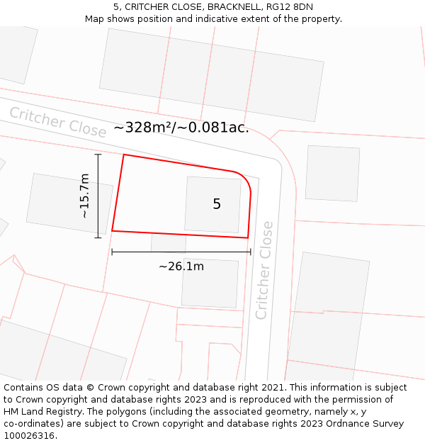5, CRITCHER CLOSE, BRACKNELL, RG12 8DN: Plot and title map