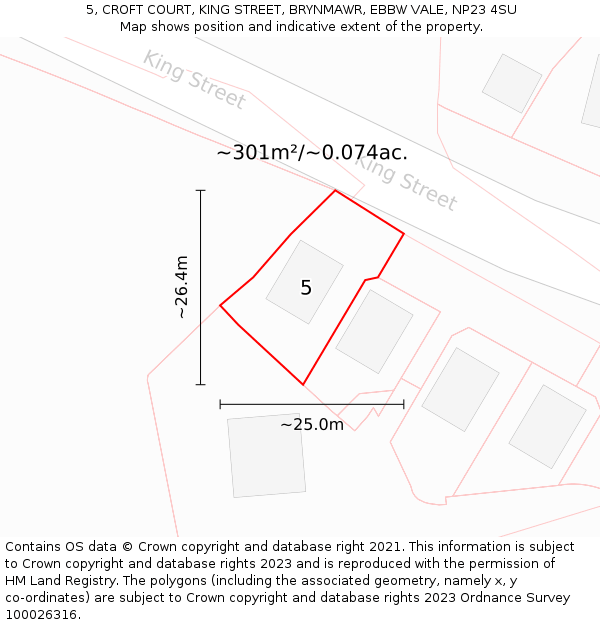 5, CROFT COURT, KING STREET, BRYNMAWR, EBBW VALE, NP23 4SU: Plot and title map