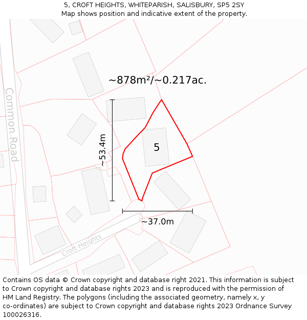 5, CROFT HEIGHTS, WHITEPARISH, SALISBURY, SP5 2SY: Plot and title map