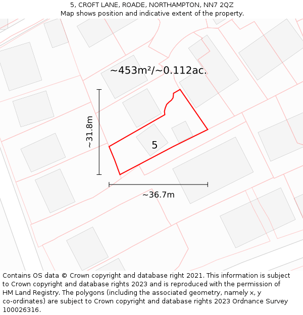 5, CROFT LANE, ROADE, NORTHAMPTON, NN7 2QZ: Plot and title map