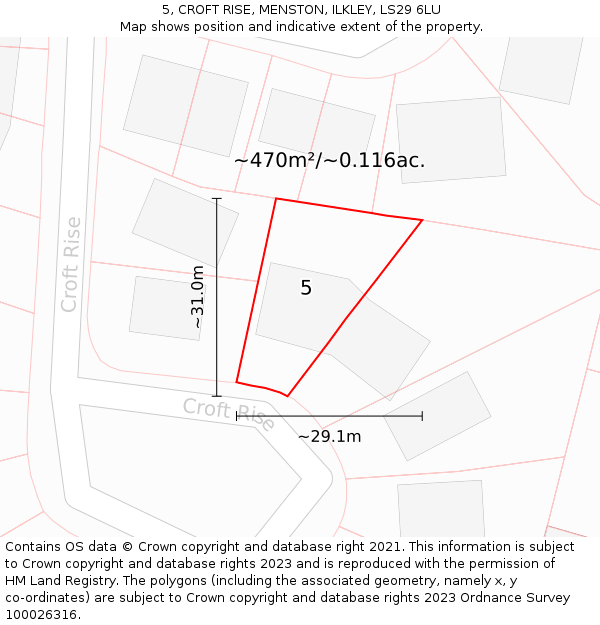 5, CROFT RISE, MENSTON, ILKLEY, LS29 6LU: Plot and title map