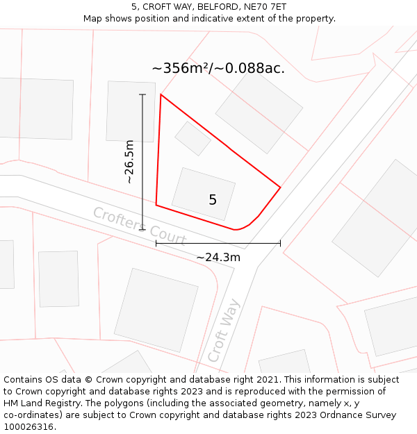 5, CROFT WAY, BELFORD, NE70 7ET: Plot and title map