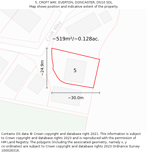 5, CROFT WAY, EVERTON, DONCASTER, DN10 5DL: Plot and title map