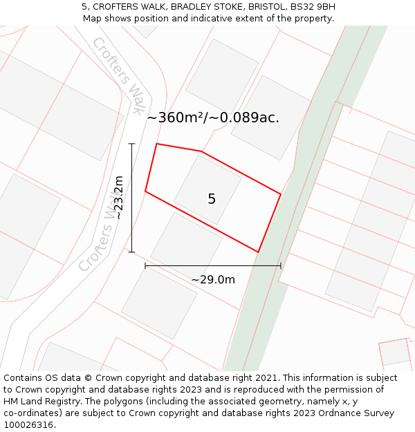 5, CROFTERS WALK, BRADLEY STOKE, BRISTOL, BS32 9BH: Plot and title map