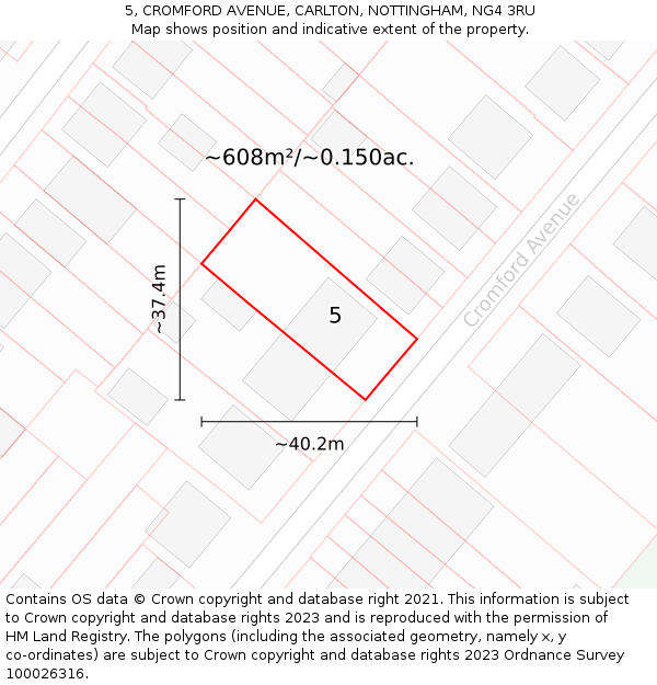 5, CROMFORD AVENUE, CARLTON, NOTTINGHAM, NG4 3RU: Plot and title map