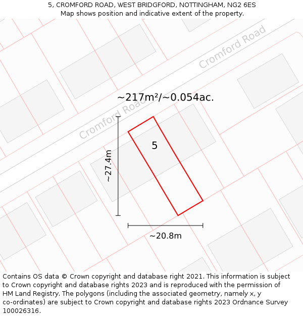 5, CROMFORD ROAD, WEST BRIDGFORD, NOTTINGHAM, NG2 6ES: Plot and title map