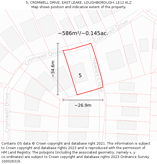 5, CROMWELL DRIVE, EAST LEAKE, LOUGHBOROUGH, LE12 6LZ: Plot and title map