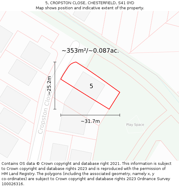 5, CROPSTON CLOSE, CHESTERFIELD, S41 0YD: Plot and title map