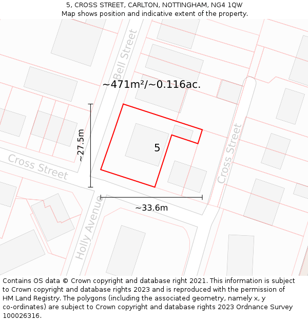 5, CROSS STREET, CARLTON, NOTTINGHAM, NG4 1QW: Plot and title map