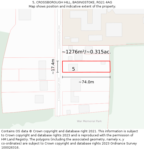 5, CROSSBOROUGH HILL, BASINGSTOKE, RG21 4AG: Plot and title map