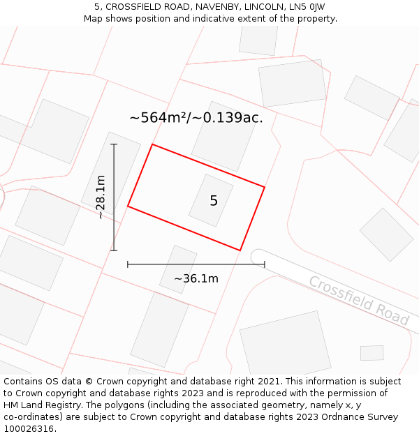 5, CROSSFIELD ROAD, NAVENBY, LINCOLN, LN5 0JW: Plot and title map