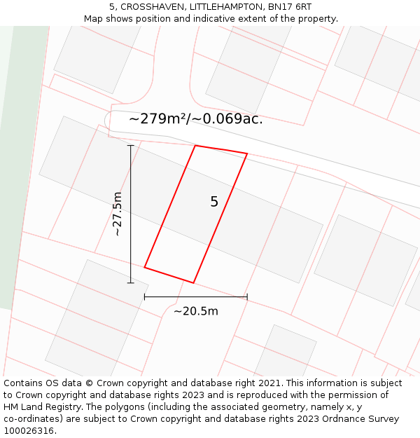 5, CROSSHAVEN, LITTLEHAMPTON, BN17 6RT: Plot and title map