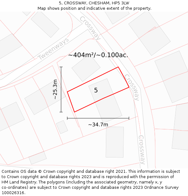 5, CROSSWAY, CHESHAM, HP5 3LW: Plot and title map