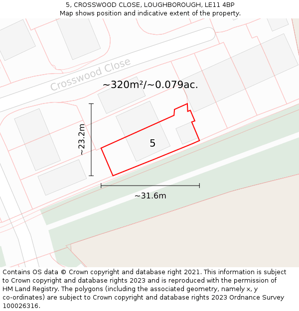 5, CROSSWOOD CLOSE, LOUGHBOROUGH, LE11 4BP: Plot and title map