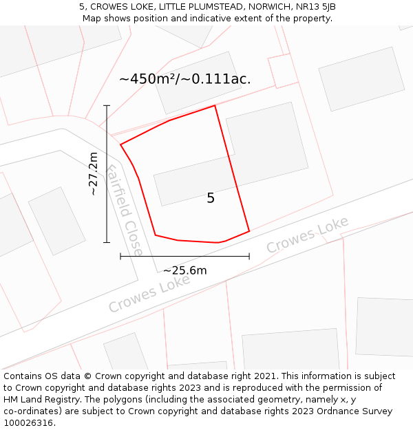 5, CROWES LOKE, LITTLE PLUMSTEAD, NORWICH, NR13 5JB: Plot and title map