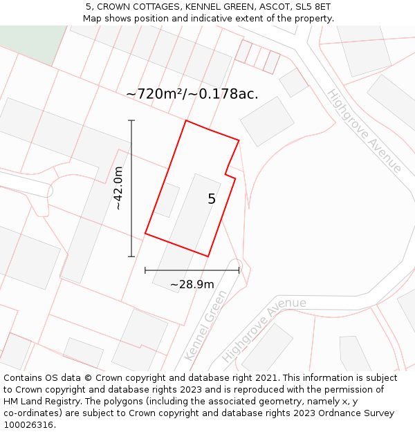 5, CROWN COTTAGES, KENNEL GREEN, ASCOT, SL5 8ET: Plot and title map