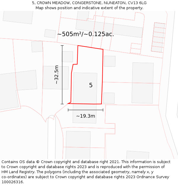 5, CROWN MEADOW, CONGERSTONE, NUNEATON, CV13 6LG: Plot and title map