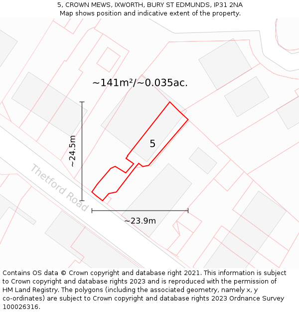 5, CROWN MEWS, IXWORTH, BURY ST EDMUNDS, IP31 2NA: Plot and title map