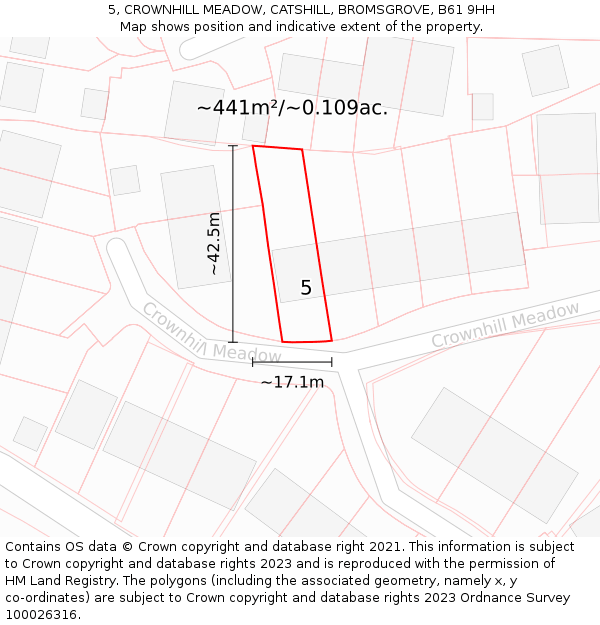 5, CROWNHILL MEADOW, CATSHILL, BROMSGROVE, B61 9HH: Plot and title map