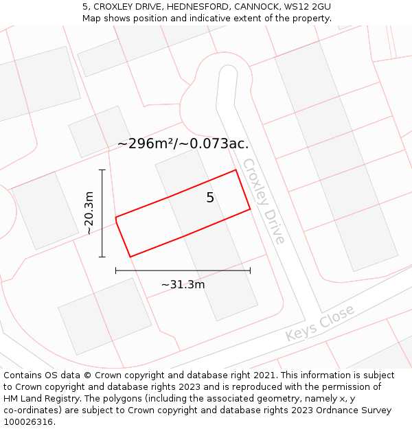 5, CROXLEY DRIVE, HEDNESFORD, CANNOCK, WS12 2GU: Plot and title map