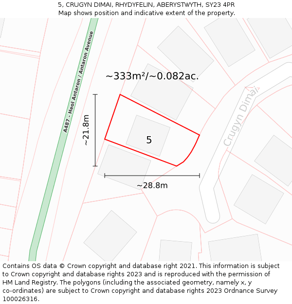 5, CRUGYN DIMAI, RHYDYFELIN, ABERYSTWYTH, SY23 4PR: Plot and title map