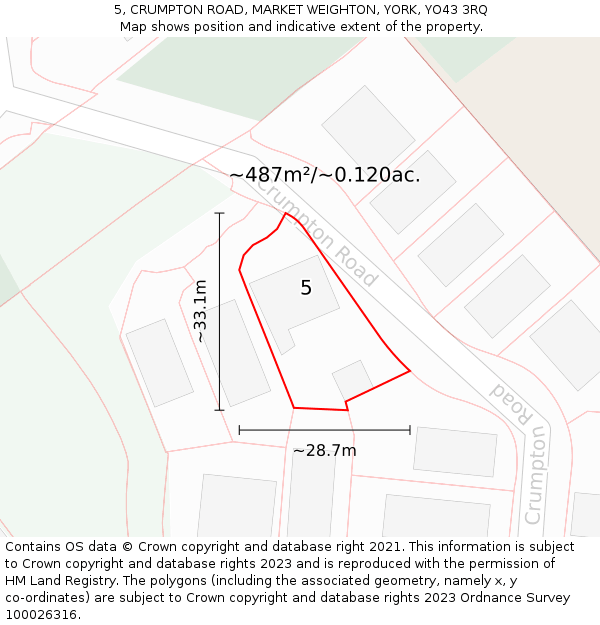 5, CRUMPTON ROAD, MARKET WEIGHTON, YORK, YO43 3RQ: Plot and title map