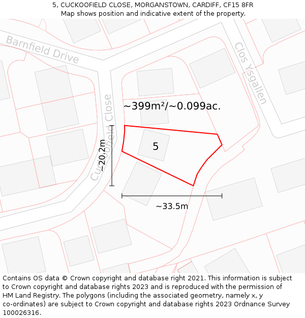 5, CUCKOOFIELD CLOSE, MORGANSTOWN, CARDIFF, CF15 8FR: Plot and title map