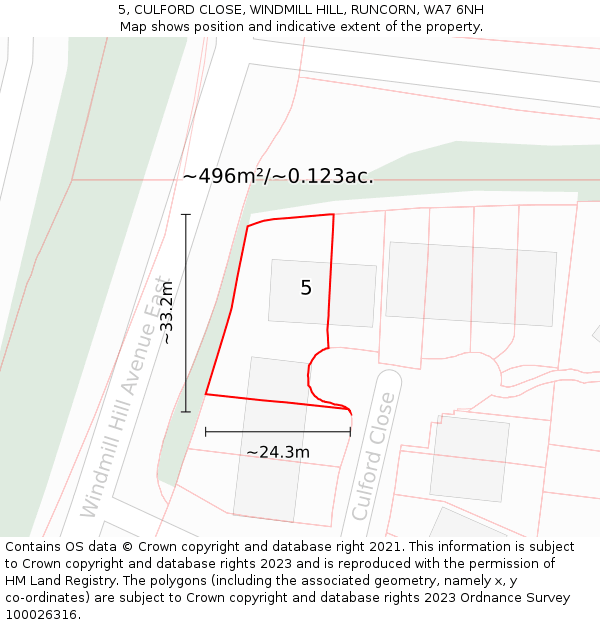 5, CULFORD CLOSE, WINDMILL HILL, RUNCORN, WA7 6NH: Plot and title map