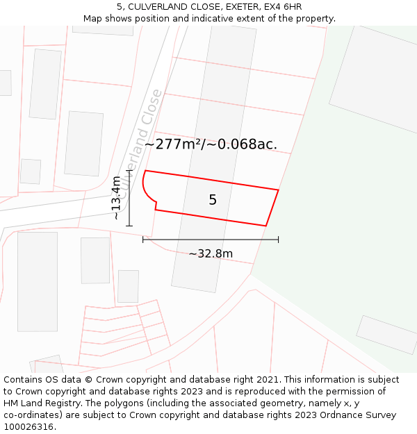 5, CULVERLAND CLOSE, EXETER, EX4 6HR: Plot and title map