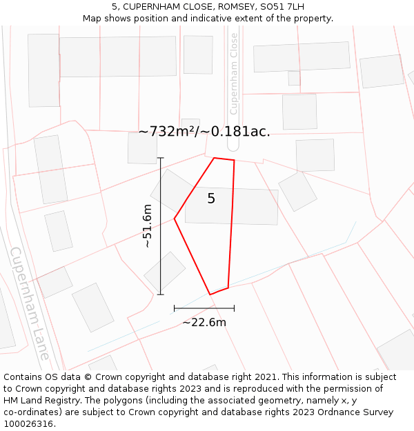 5, CUPERNHAM CLOSE, ROMSEY, SO51 7LH: Plot and title map