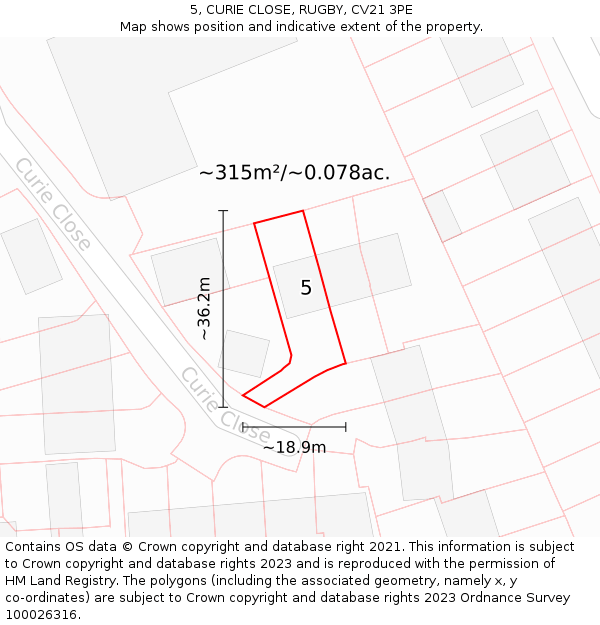 5, CURIE CLOSE, RUGBY, CV21 3PE: Plot and title map