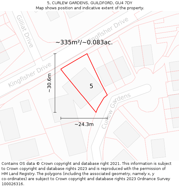 5, CURLEW GARDENS, GUILDFORD, GU4 7DY: Plot and title map